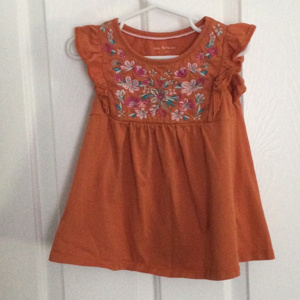 Girls' Orange Top with Floral Embroidery